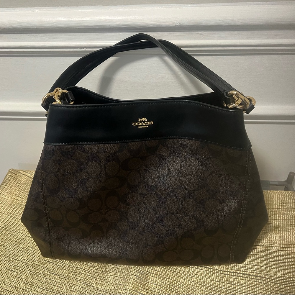 Coach Black and Brown Signature Handbag